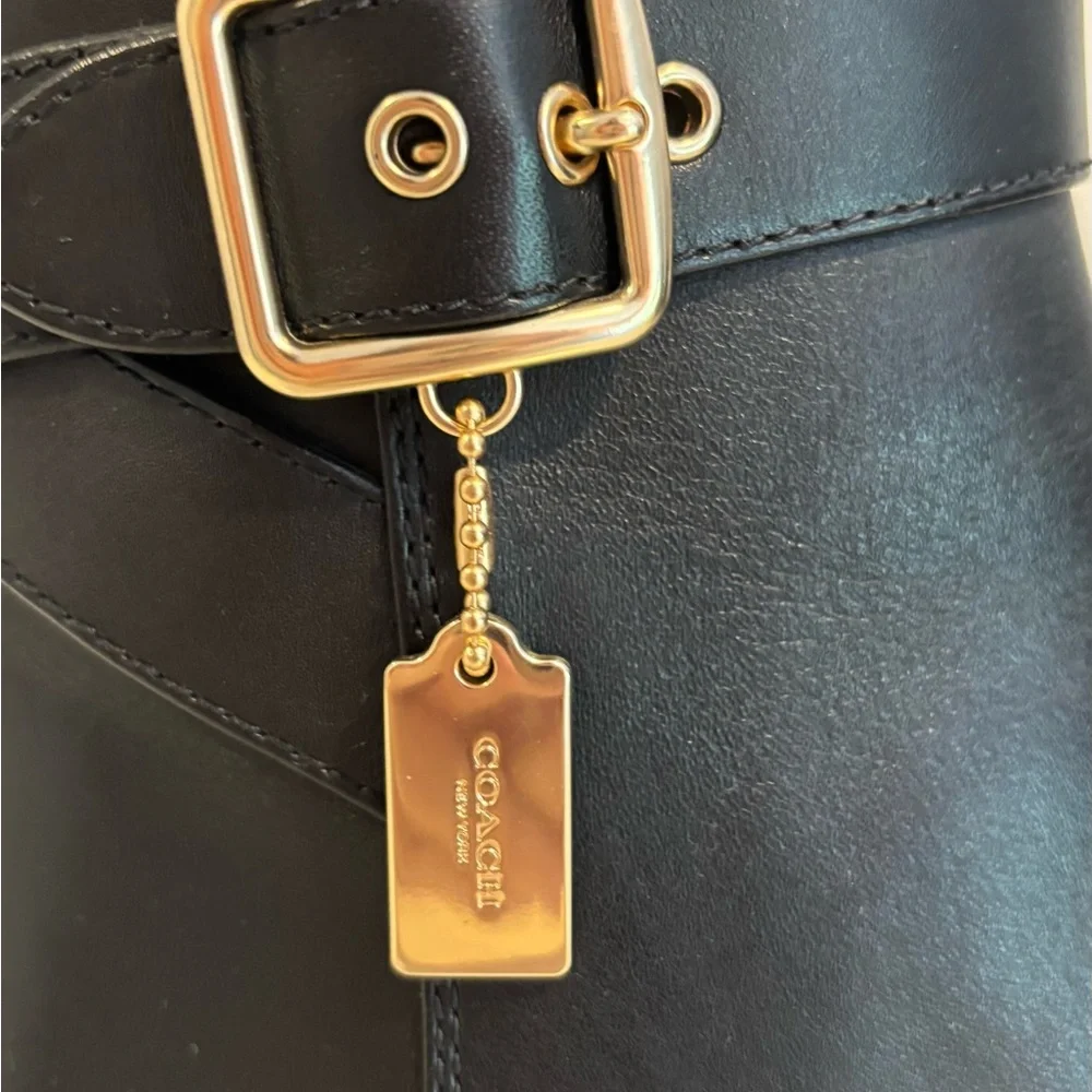 Coach Black Ankle Booties with Gold Buckle - Picture 4 of 10